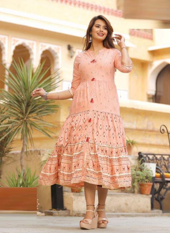 Groom 1 Ethnic Wear Rayon Printed Designer Latest Fancy Anarkali Kurti Collection